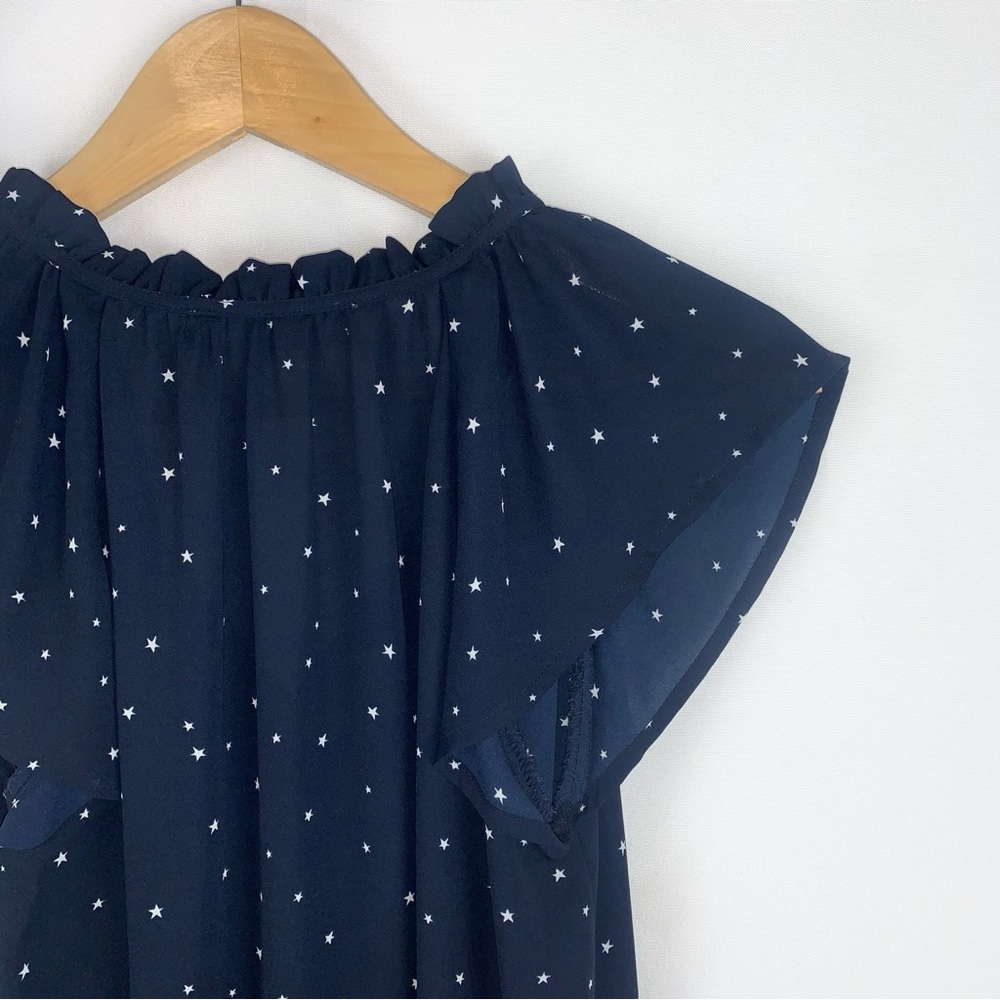 LOFT Navy Star Print Ruffle Blouse - Picture 5 of 8